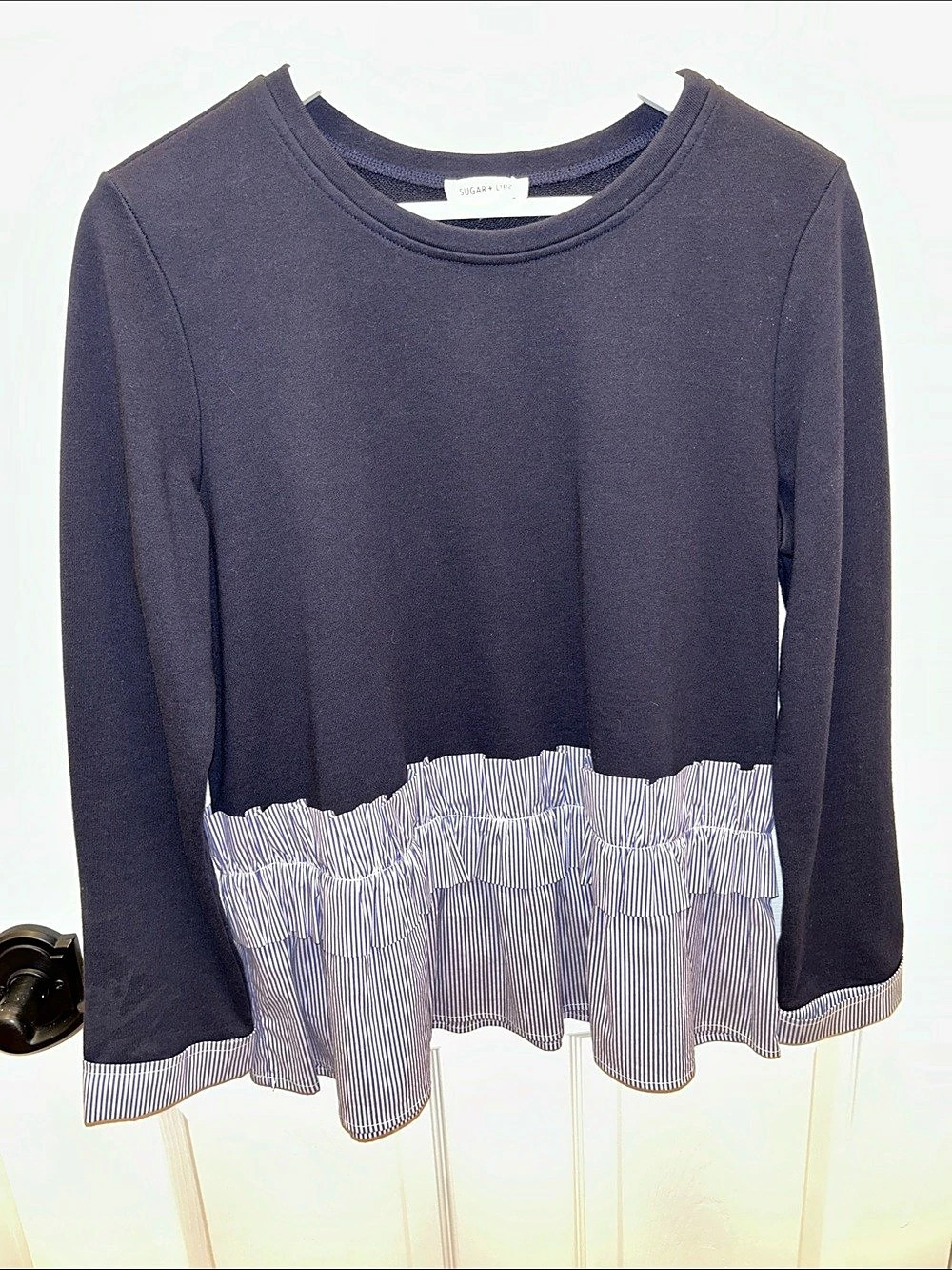 Sugar + Lipo Striped Ruffle Hem Long Sleeve Top
